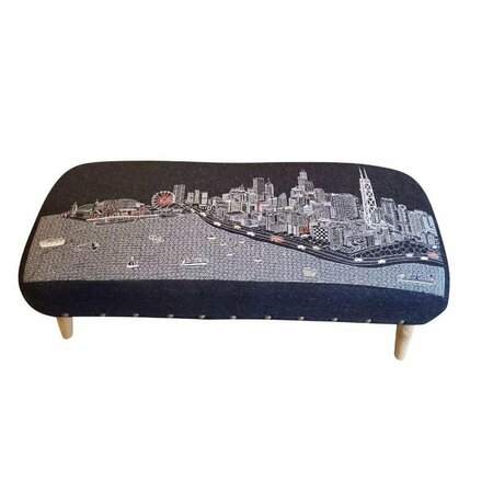 HOMEROOTS 38 in. Chicago Nighttime Skyline Embroidered Ottoman, Black 480546